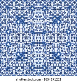 Ornamental azulejo portugal tiles decor. Vector seamless pattern concept. Universal design. Blue gorgeous flower folk print for linens, smartphone cases, scrapbooking, bags or T-shirts.