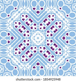 Ornamental azulejo portugal tiles decor. Vector seamless pattern template. Stylish design. Blue gorgeous flower folk print for linens, smartphone cases, scrapbooking, bags or T-shirts.