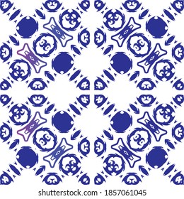 Ornamental azulejo portugal tiles decor. Vector seamless pattern concept. Bathroom design. Blue gorgeous flower folk print for linens, smartphone cases, scrapbooking, bags or T-shirts.