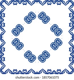 Ornamental azulejo portugal tiles decor. Vector seamless pattern theme. Geometric design. Blue gorgeous flower folk print for linens, smartphone cases, scrapbooking, bags or T-shirts.