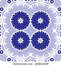 Ornamental azulejo portugal tiles decor. Vector seamless pattern collage. Universal design. Blue gorgeous flower folk print for linens, smartphone cases, scrapbooking, bags or T-shirts.