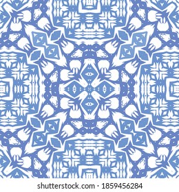 Ornamental azulejo portugal tiles decor. Fashionable design. Vector seamless pattern flyer. Blue gorgeous flower folk print for linens, smartphone cases, scrapbooking, bags or T-shirts.
