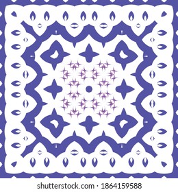 Ornamental azulejo portugal tiles decor. Colored design. Vector seamless pattern trellis. Blue gorgeous flower folk print for linens, smartphone cases, scrapbooking, bags or T-shirts.
