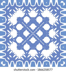 Ornamental azulejo portugal tiles decor. Fashionable design. Vector seamless pattern flyer. Blue gorgeous flower folk print for linens, smartphone cases, scrapbooking, bags or T-shirts.