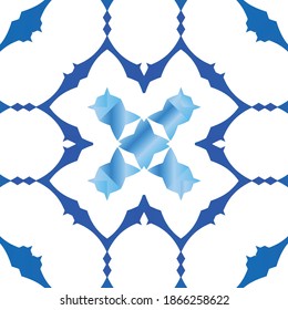 Ornamental azulejo portugal tiles decor. Colored design. Vector seamless pattern trellis. Blue gorgeous flower folk print for linens, smartphone cases, scrapbooking, bags or T-shirts.