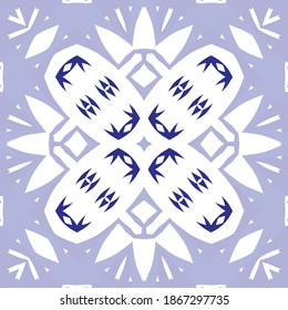 Ornamental azulejo portugal tiles decor. Vector seamless pattern collage. Universal design. Blue gorgeous flower folk print for linens, smartphone cases, scrapbooking, bags or T-shirts.