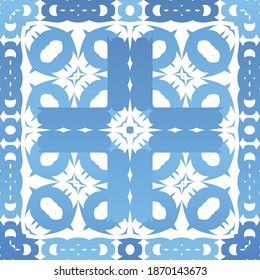 Ornamental azulejo portugal tiles decor. Vector seamless pattern frame. Universal design. Blue gorgeous flower folk print for linens, smartphone cases, scrapbooking, bags or T-shirts.