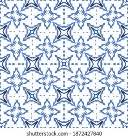 Ornamental azulejo portugal tiles decor. Vector seamless pattern illustration. Colored design. Blue gorgeous flower folk print for linens, smartphone cases, scrapbooking, bags or T-shirts.