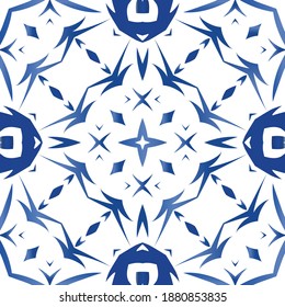 Ornamental azulejo portugal tiles decor. Graphic design. Vector seamless pattern concept. Blue gorgeous flower folk print for linens, smartphone cases, scrapbooking, bags or T-shirts.