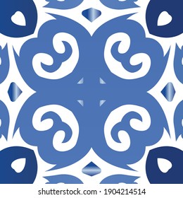 Ornamental azulejo portugal tiles decor. Vector seamless pattern frame. Modern design. Blue gorgeous flower folk print for linens, smartphone cases, scrapbooking, bags or T-shirts.