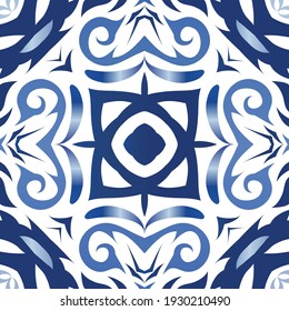 Ornamental azulejo portugal tiles decor. Kitchen design. Vector seamless pattern trellis. Blue gorgeous flower folk print for linens, smartphone cases, scrapbooking, bags or T-shirts.