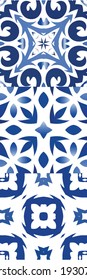 Ornamental azulejo portugal tiles decor. Kit of vector seamless patterns. Universal design. Blue gorgeous flower folk prints for linens, smartphone cases, scrapbooking, bags or T-shirts.