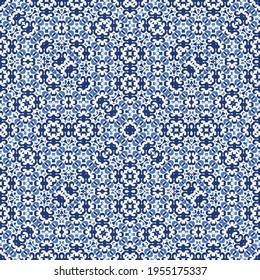 Ornamental azulejo portugal tiles decor. Colored design. Vector seamless pattern flyer. Blue gorgeous flower folk print for linens, smartphone cases, scrapbooking, bags or T-shirts.