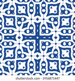 Ornamental azulejo portugal tiles decor. Bathroom design. Vector seamless pattern collage. Blue gorgeous flower folk print for linens, smartphone cases, scrapbooking, bags or T-shirts.