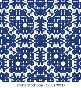 Ornamental azulejo portugal tiles decor. Graphic design. Vector seamless pattern texture. Blue gorgeous flower folk print for linens, smartphone cases, scrapbooking, bags or T-shirts.