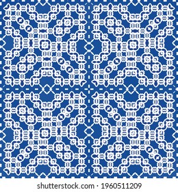 Ornamental azulejo portugal tiles decor. Fashionable design. Vector seamless pattern texture. Blue gorgeous flower folk print for linens, smartphone cases, scrapbooking, bags or T-shirts.