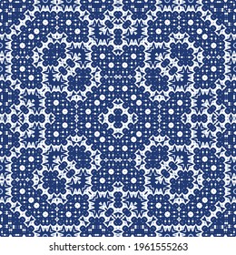 Ornamental azulejo portugal tiles decor. Graphic design. Vector seamless pattern texture. Blue gorgeous flower folk print for linens, smartphone cases, scrapbooking, bags or T-shirts.