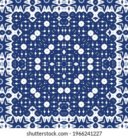 Ornamental azulejo portugal tiles decor. Graphic design. Vector seamless pattern texture. Blue gorgeous flower folk print for linens, smartphone cases, scrapbooking, bags or T-shirts.