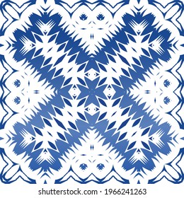 Ornamental azulejo portugal tiles decor. Vector seamless pattern trellis. Minimal design. Blue gorgeous flower folk print for linens, smartphone cases, scrapbooking, bags or T-shirts.