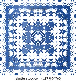 Ornamental azulejo portugal tiles decor. Vector seamless pattern trellis. Minimal design. Blue gorgeous flower folk print for linens, smartphone cases, scrapbooking, bags or T-shirts.