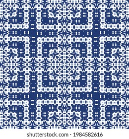 Ornamental azulejo portugal tiles decor. Graphic design. Vector seamless pattern texture. Blue gorgeous flower folk print for linens, smartphone cases, scrapbooking, bags or T-shirts.