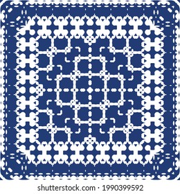 Ornamental azulejo portugal tiles decor. Colored design. Vector seamless pattern arabesque. Blue gorgeous flower folk print for linens, smartphone cases, scrapbooking, bags or T-shirts.