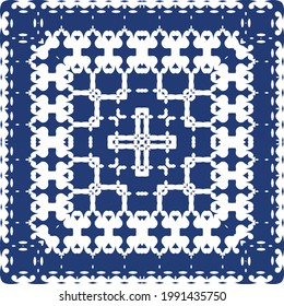 Ornamental azulejo portugal tiles decor. Colored design. Vector seamless pattern arabesque. Blue gorgeous flower folk print for linens, smartphone cases, scrapbooking, bags or T-shirts.