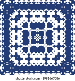 Ornamental azulejo portugal tiles decor. Colored design. Vector seamless pattern arabesque. Blue gorgeous flower folk print for linens, smartphone cases, scrapbooking, bags or T-shirts.