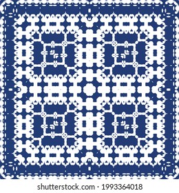 Ornamental azulejo portugal tiles decor. Colored design. Vector seamless pattern arabesque. Blue gorgeous flower folk print for linens, smartphone cases, scrapbooking, bags or T-shirts.