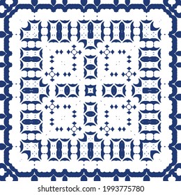 Ornamental azulejo portugal tiles decor. Colored design. Vector seamless pattern flyer. Blue gorgeous flower folk print for linens, smartphone cases, scrapbooking, bags or T-shirts.