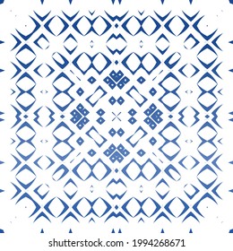 Ornamental azulejo portugal tiles decor. Vector seamless pattern trellis. Minimal design. Blue gorgeous flower folk print for linens, smartphone cases, scrapbooking, bags or T-shirts.