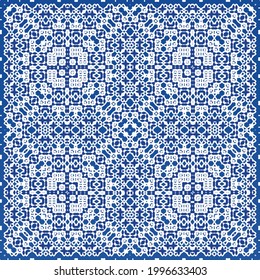 Ornamental azulejo portugal tiles decor. Fashionable design. Vector seamless pattern texture. Blue gorgeous flower folk print for linens, smartphone cases, scrapbooking, bags or T-shirts.