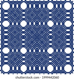 Ornamental azulejo portugal tiles decor. Colored design. Vector seamless pattern flyer. Blue gorgeous flower folk print for linens, smartphone cases, scrapbooking, bags or T-shirts.