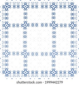Ornamental azulejo portugal tiles decor. Vector seamless pattern trellis. Minimal design. Blue gorgeous flower folk print for linens, smartphone cases, scrapbooking, bags or T-shirts.