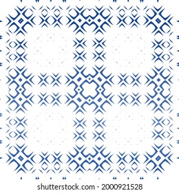 Ornamental azulejo portugal tiles decor. Vector seamless pattern trellis. Minimal design. Blue gorgeous flower folk print for linens, smartphone cases, scrapbooking, bags or T-shirts.