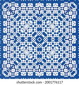 Ornamental azulejo portugal tiles decor. Fashionable design. Vector seamless pattern texture. Blue gorgeous flower folk print for linens, smartphone cases, scrapbooking, bags or T-shirts.