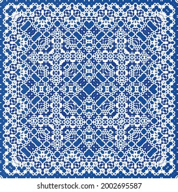 Ornamental azulejo portugal tiles decor. Fashionable design. Vector seamless pattern texture. Blue gorgeous flower folk print for linens, smartphone cases, scrapbooking, bags or T-shirts.