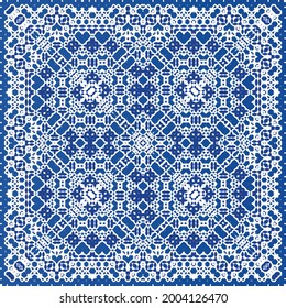 Ornamental azulejo portugal tiles decor. Fashionable design. Vector seamless pattern texture. Blue gorgeous flower folk print for linens, smartphone cases, scrapbooking, bags or T-shirts.