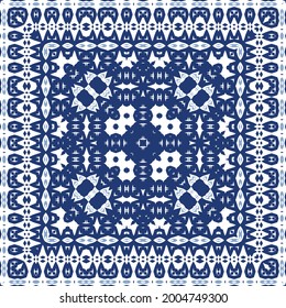 Ornamental azulejo portugal tiles decor. Graphic design. Vector seamless pattern texture. Blue gorgeous flower folk print for linens, smartphone cases, scrapbooking, bags or T-shirts.