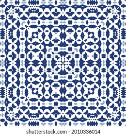 Ornamental azulejo portugal tiles decor. Graphic design. Vector seamless pattern texture. Blue gorgeous flower folk print for linens, smartphone cases, scrapbooking, bags or T-shirts.