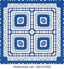Ornamental azulejo portugal tiles decor. Fashionable design. Vector seamless pattern texture. Blue gorgeous flower folk print for linens, smartphone cases, scrapbooking, bags or T-shirts.