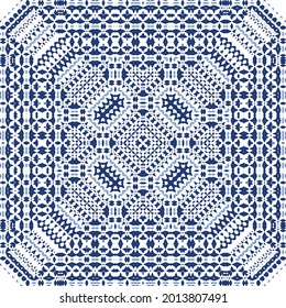 Ornamental azulejo portugal tiles decor. Graphic design. Vector seamless pattern texture. Blue gorgeous flower folk print for linens, smartphone cases, scrapbooking, bags or T-shirts.