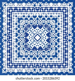 Ornamental azulejo portugal tiles decor. Fashionable design. Vector seamless pattern texture. Blue gorgeous flower folk print for linens, smartphone cases, scrapbooking, bags or T-shirts.