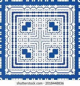 Ornamental azulejo portugal tiles decor. Fashionable design. Vector seamless pattern texture. Blue gorgeous flower folk print for linens, smartphone cases, scrapbooking, bags or T-shirts.
