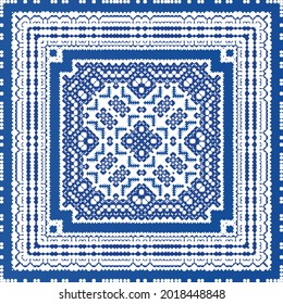 Ornamental azulejo portugal tiles decor. Fashionable design. Vector seamless pattern texture. Blue gorgeous flower folk print for linens, smartphone cases, scrapbooking, bags or T-shirts.