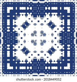 Ornamental azulejo portugal tiles decor. Colored design. Vector seamless pattern arabesque. Blue gorgeous flower folk print for linens, smartphone cases, scrapbooking, bags or T-shirts.