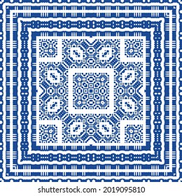 Ornamental azulejo portugal tiles decor. Bathroom design. Vector seamless pattern collage. Blue gorgeous flower folk print for linens, smartphone cases, scrapbooking, bags or T-shirts.