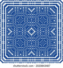Ornamental azulejo portugal tiles decor. Bathroom design. Vector seamless pattern collage. Blue gorgeous flower folk print for linens, smartphone cases, scrapbooking, bags or T-shirts.