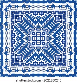 Ornamental azulejo portugal tiles decor. Fashionable design. Vector seamless pattern texture. Blue gorgeous flower folk print for linens, smartphone cases, scrapbooking, bags or T-shirts.