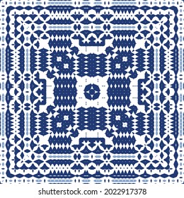 Ornamental azulejo portugal tiles decor. Graphic design. Vector seamless pattern texture. Blue gorgeous flower folk print for linens, smartphone cases, scrapbooking, bags or T-shirts.